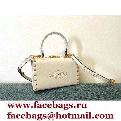 Valentino Rockstud Alcove Grainy Calfskin Box Bag White 2021