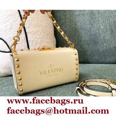 Valentino Rockstud Alcove Grainy Calfskin Clutch Bag White 2021 - Click Image to Close