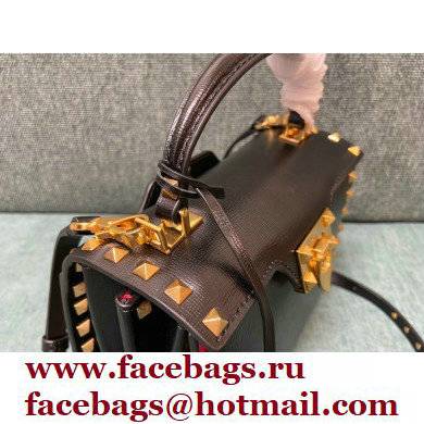 Valentino Small Rockstud Alcove Grainy Calfskin Handbag Black 2021 - Click Image to Close