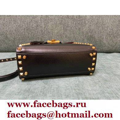Valentino Small Rockstud Alcove Grainy Calfskin Handbag Black 2021 - Click Image to Close
