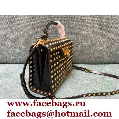 Valentino Small Rockstud Alcove Grainy Calfskin Handbag Black With All-over Studs 2021 - Click Image to Close