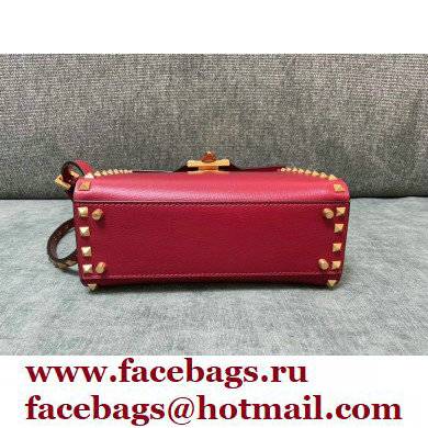 Valentino Small Rockstud Alcove Grainy Calfskin Handbag Red 2021 - Click Image to Close