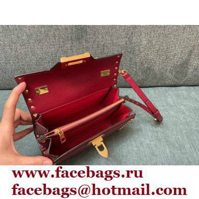 Valentino Small Rockstud Alcove Grainy Calfskin Handbag Red 2021
