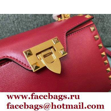 Valentino Small Rockstud Alcove Grainy Calfskin Handbag Red 2021