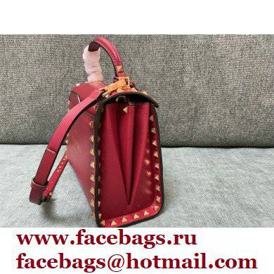 Valentino Small Rockstud Alcove Grainy Calfskin Handbag Red 2021 - Click Image to Close
