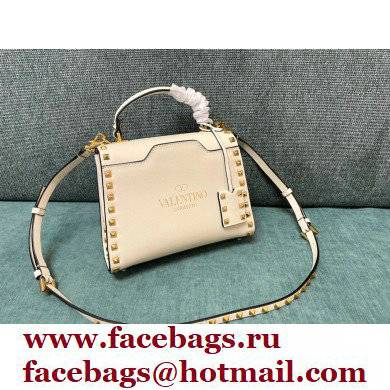 Valentino Small Rockstud Alcove Grainy Calfskin Handbag White 2021 - Click Image to Close