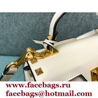 Valentino Small Rockstud Alcove Grainy Calfskin Handbag White 2021 - Click Image to Close