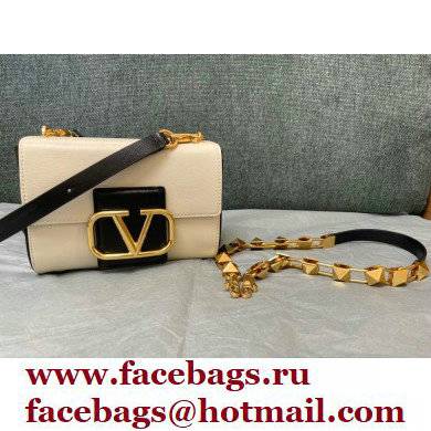 Valentino Stud Sign Grainy Calfskin Shoulder Bag White/Black 2021 - Click Image to Close