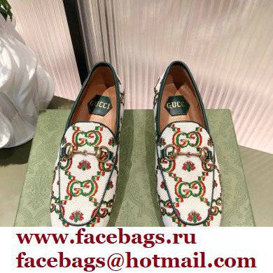 gucci Beige and green GG flower jacquard loafers 2021 - Click Image to Close