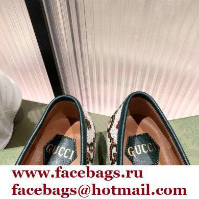 gucci Beige and green GG flower jacquard loafers 2021