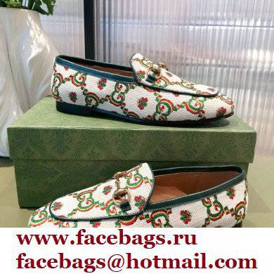 gucci Beige and green GG flower jacquard loafers 2021 - Click Image to Close