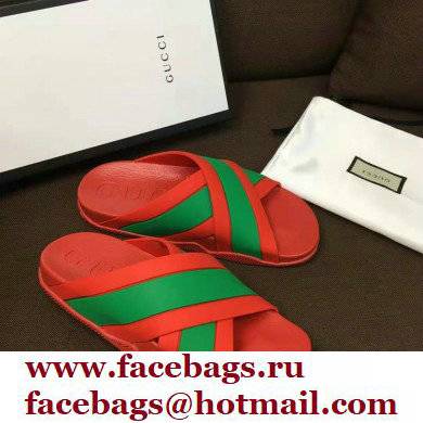gucci Men's rubber red slide sandal with Web 2021 - Click Image to Close