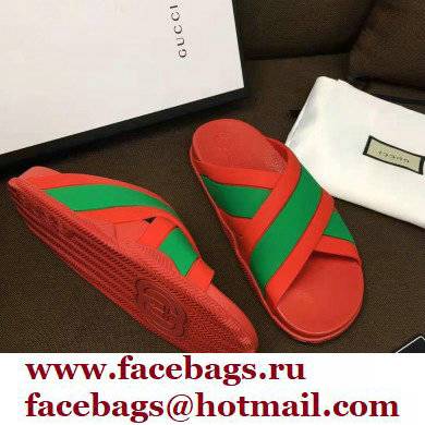 gucci Men's rubber red slide sandal with Web 2021