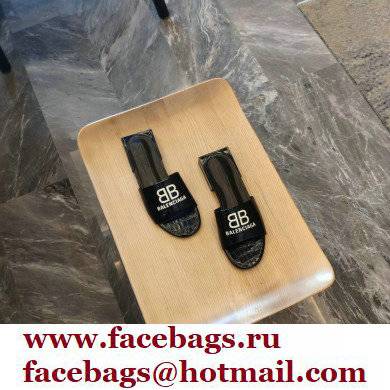 Balenciaga Squared Heel 2.5cm Box Sandals BB Logo Croco Pattern Black 2021