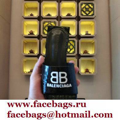 Balenciaga Squared Heel 2.5cm Box Sandals BB Logo Croco Pattern Black 2021 - Click Image to Close