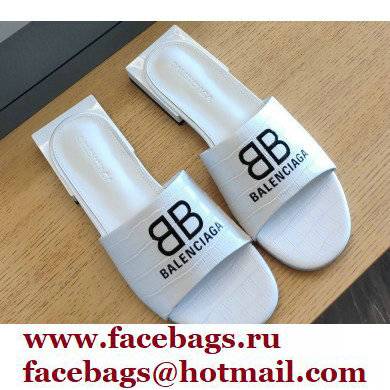 Balenciaga Squared Heel 2.5cm Box Sandals BB Logo Croco Pattern White 2021