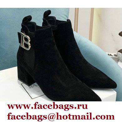 Balmain Heel 6cm Ankle Boots Suede Black with Balmain Monogram Logo 2021