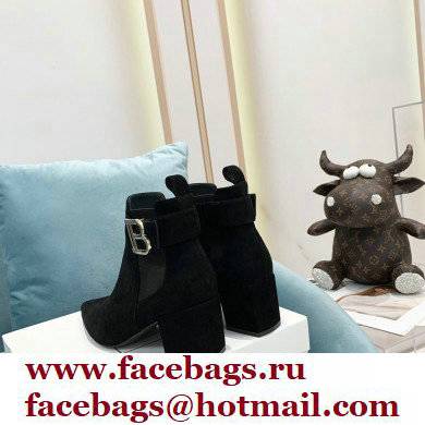 Balmain Heel 6cm Ankle Boots Suede Black with Balmain Monogram Logo 2021 - Click Image to Close