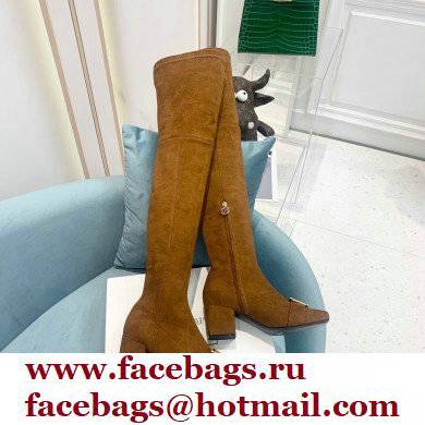 Balmain Heel 6cm B Plaque Thigh-high Boots Suede Brown 2021
