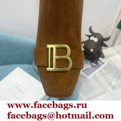 Balmain Heel 6cm B Plaque Thigh-high Boots Suede Brown 2021