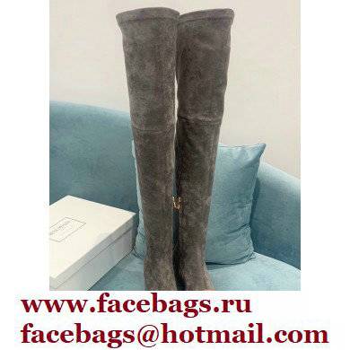 Balmain Heel 6cm B Plaque Thigh-high Boots Suede Gray 2021 - Click Image to Close