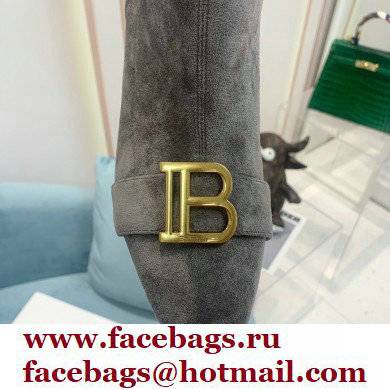 Balmain Heel 6cm B Plaque Thigh-high Boots Suede Gray 2021