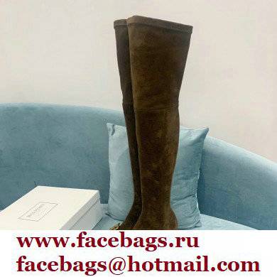 Balmain Heel 6cm B Plaque Thigh-high Boots Suede Khaki 2021