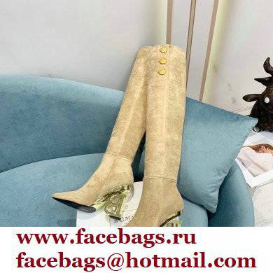 Balmain Heel 9.5cm Nelly Thigh-high Boots Suede Beige 2021