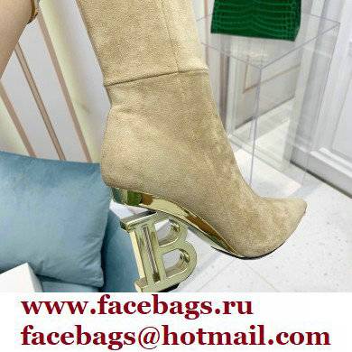 Balmain Heel 9.5cm Nelly Thigh-high Boots Suede Beige 2021 - Click Image to Close