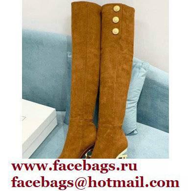 Balmain Heel 9.5cm Nelly Thigh-high Boots Suede Brown 2021 - Click Image to Close