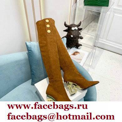 Balmain Heel 9.5cm Nelly Thigh-high Boots Suede Brown 2021