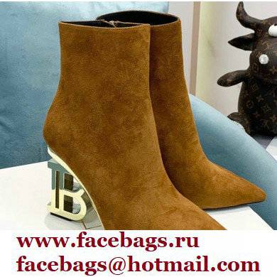 Balmain Heel 9.5cm Nicole Ankle Boots Suede Brown 2021 - Click Image to Close
