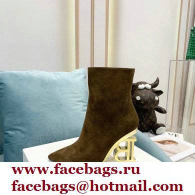 Balmain Heel 9.5cm Nicole Ankle Boots Suede Khaki 2021 - Click Image to Close