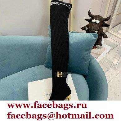 Balmain Heel 9.5cm Raven Thigh-high Boots Knit Black 2021