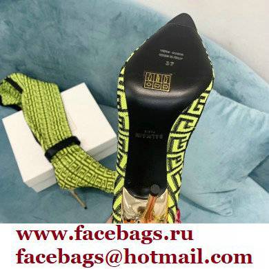 Balmain Heel 9.5cm Raven Thigh-high Boots Knit Green with Monogram Strap 2021 - Click Image to Close