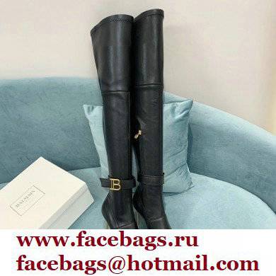 Balmain Heel 9.5cm Raven Thigh-high Boots Leather Black 2021