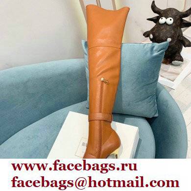 Balmain Heel 9.5cm Raven Thigh-high Boots Leather Brown 2021 - Click Image to Close