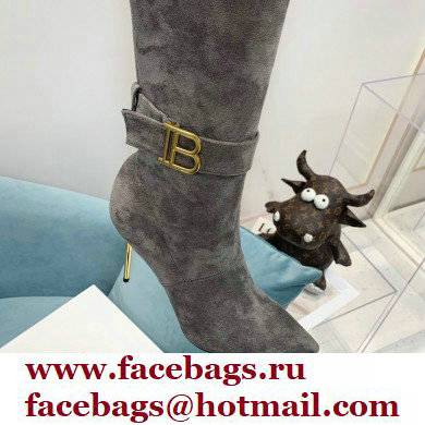 Balmain Heel 9.5cm Raven Thigh-high Boots Suede Gray 2021