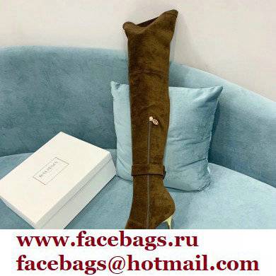Balmain Heel 9.5cm Raven Thigh-high Boots Suede Khaki 2021 - Click Image to Close