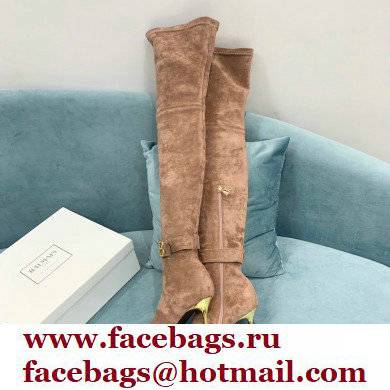Balmain Heel 9.5cm Raven Thigh-high Boots Suede Nude 2021 - Click Image to Close