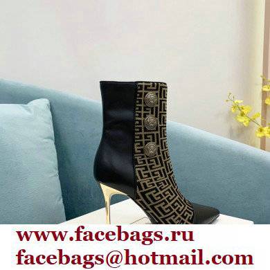 Balmain Heel 9.5cm Roni Ankle Boots Bimaterial Jacquard and Leather Black/Brown with Balmain Monogram 2021