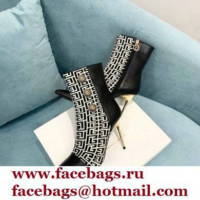 Balmain Heel 9.5cm Roni Ankle Boots Bimaterial Jacquard and Leather Black/White with Balmain Monogram 2021