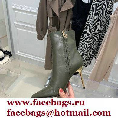 Balmain Heel 9.5cm Roni Ankle Boots Leather Army Green 2021