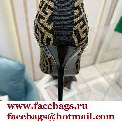 Balmain Heel 9.5cm Stretch Knit Skye Ankle Boots Black/Brown With Balmain Monogram 2021 - Click Image to Close