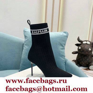 Balmain Heel 9.5cm Stretch Knit Skye Ankle Boots Black/White 2021