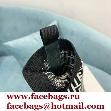 Balmain Heel 9.5cm Stretch Knit Skye Ankle Boots Black/White With Balmain Monogram 2021