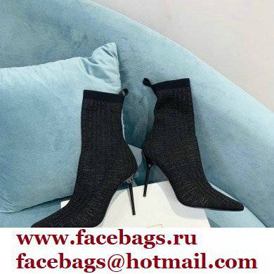 Balmain Heel 9.5cm Stretch Knit Skye Ankle Boots Black With Balmain Monogram 2021