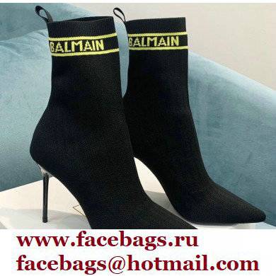 Balmain Heel 9.5cm Stretch Knit Skye Ankle Boots Black/Yellow 2021