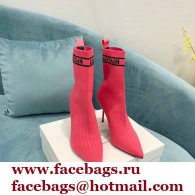 Balmain Heel 9.5cm Stretch Knit Skye Ankle Boots Fuchsia 2021