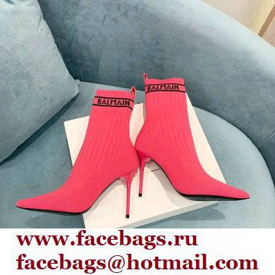 Balmain Heel 9.5cm Stretch Knit Skye Ankle Boots Fuchsia 2021 - Click Image to Close